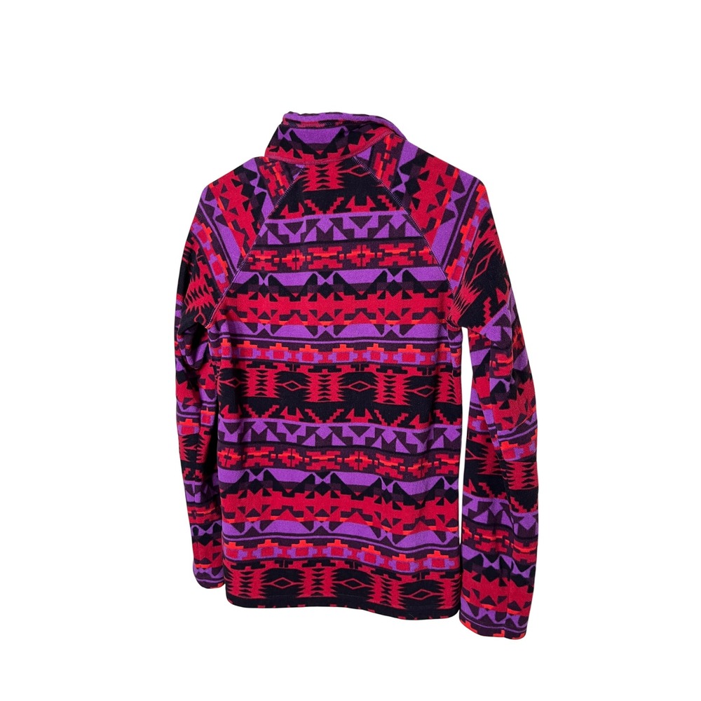 Eddie Bauer Womens Medium Fleece 1/4 Zip Pullover Aztec Geometric Red Purple - Picture 7 of 7